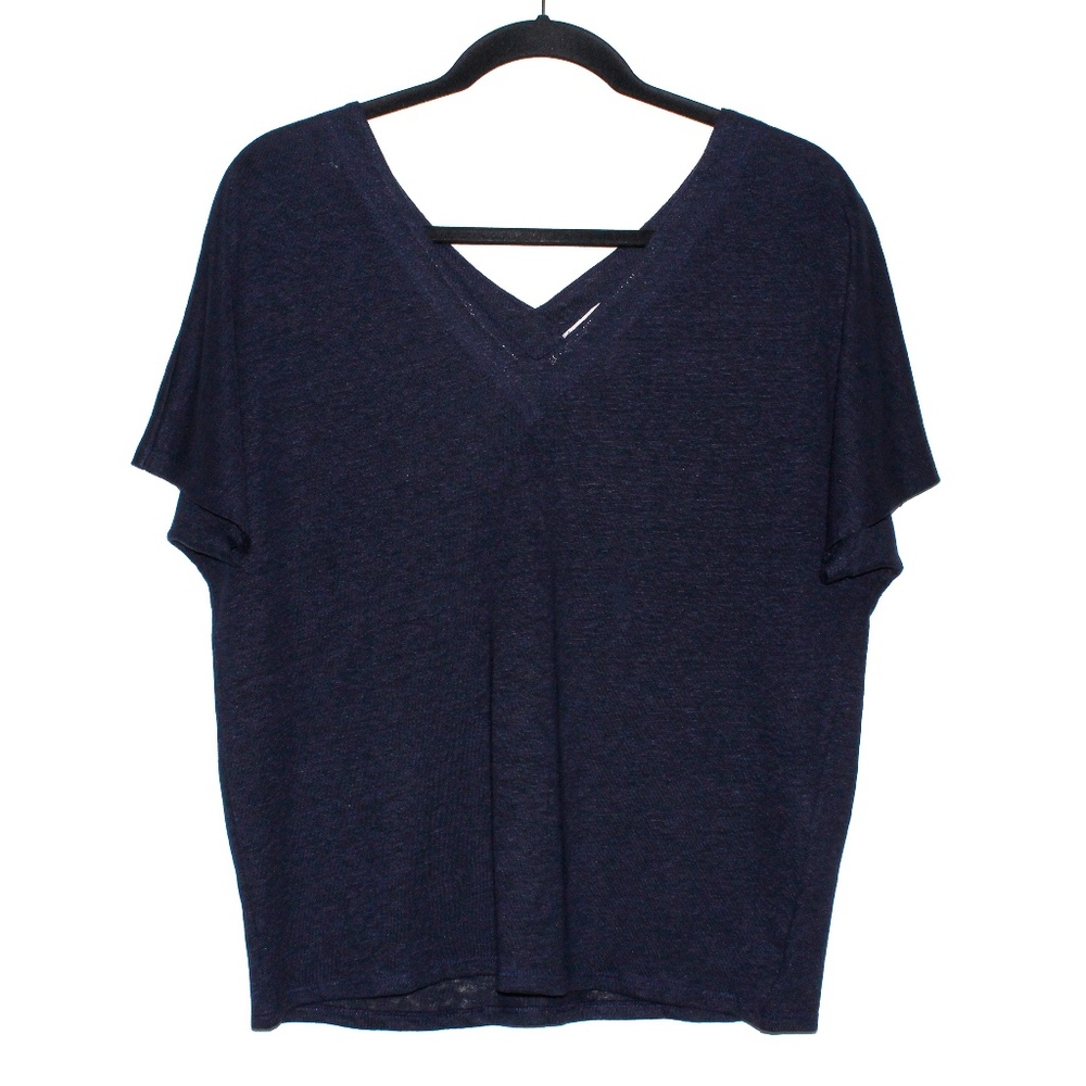 Chico's Linen Double V-Neck Tee in Navy
